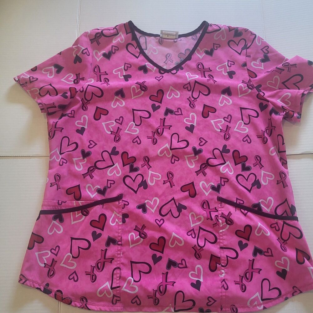 Scrubstar Scrub Top Women's Hearts Love V-Neck Size Large L
